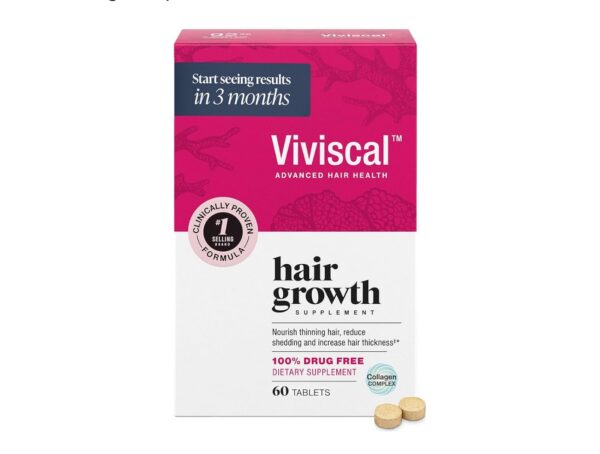 Suplementos Viviscal para crescimento capilar feminino, para cabelos mais grossos e volumosos, nutre o cabelo ralo e a queda, 60 dias de suplementação