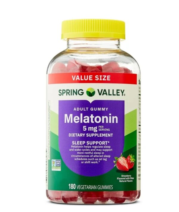 Spring Valley Melatonina  Sleep  suplemento em  Gummies, sabor morango , 5 mg, 180 gomas