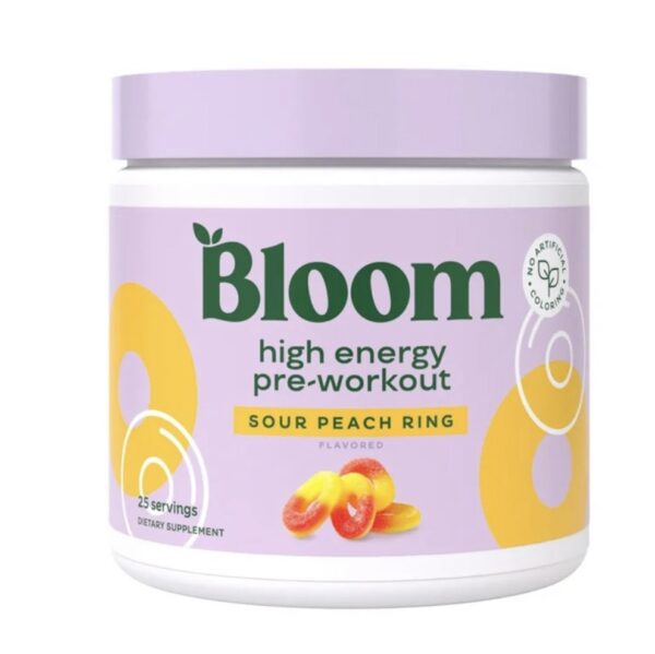 Bloom Nutrition High Energy Pre-Workout, Sour Peach Ring, 25 Servings