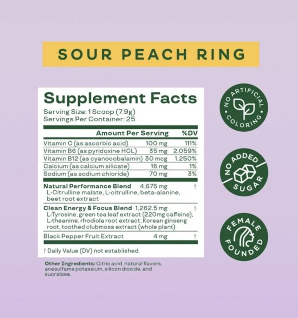 Bloom Nutrition High Energy Pre-Workout, Sour Peach Ring, 25 Servings - Imagem 2
